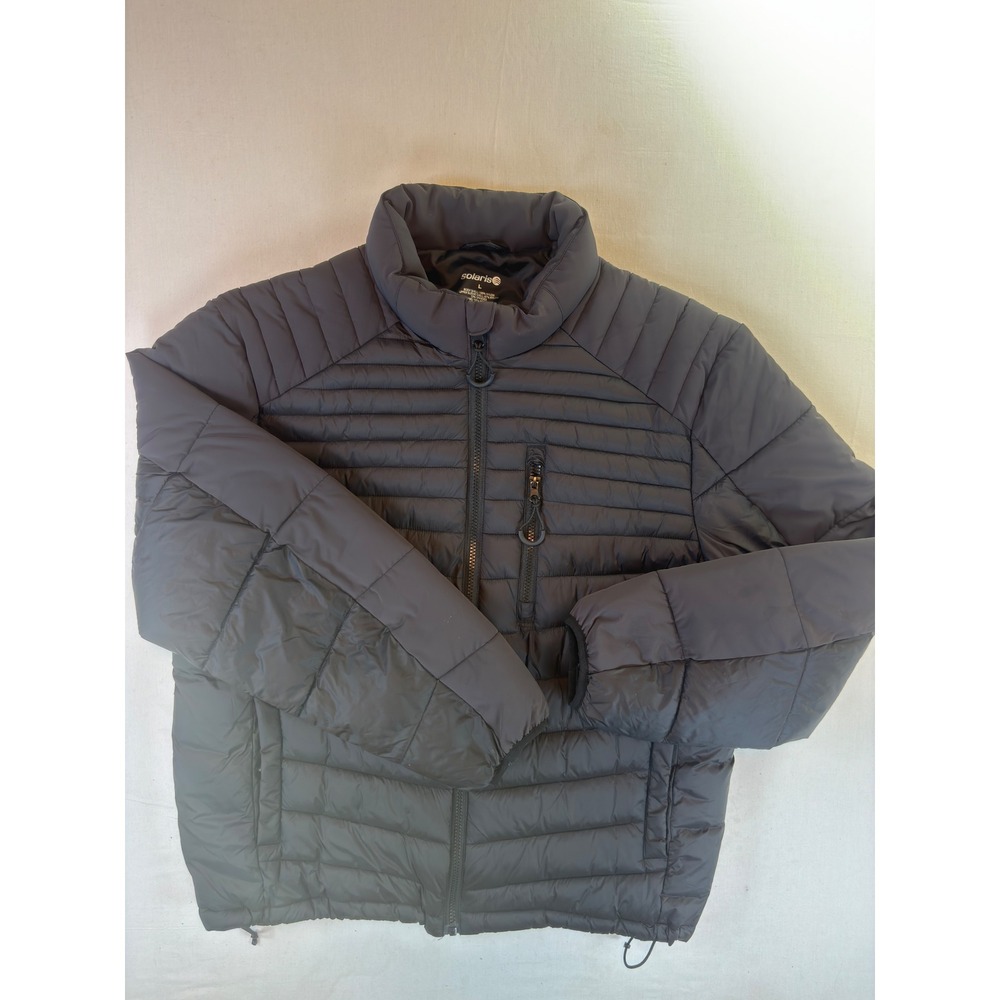 Solaris Mens Black Puffer Jacket Full Zip Quilted Lightweight Coat Large RN58909